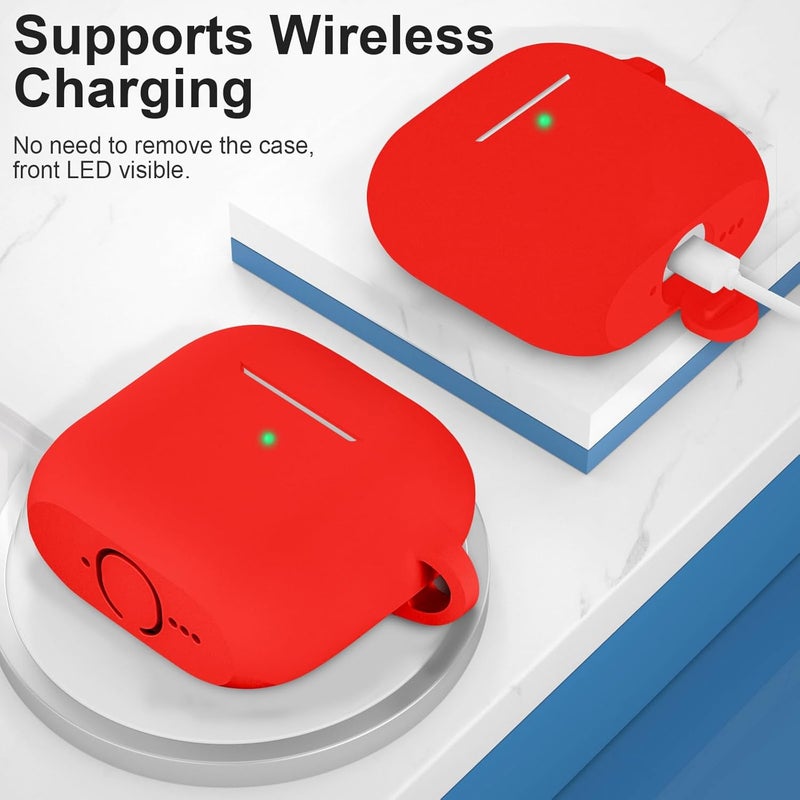 ATUAT غطاء متوافق مع AirPods 4، ملحقات جلد سيليكون واقية مع سلسلة مفاتيح للنساء والرجال لغطاء Apple AirPods الجيل الرابع (2024)، LED أمامي مرئي، أحمر - Image 3